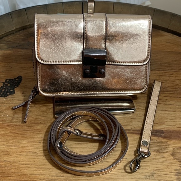 Sondra Roberts Handbags - Sondra Roberts | Rose Gold Faux Leather Crossbody Wristlet Clutch Zip Around Bag